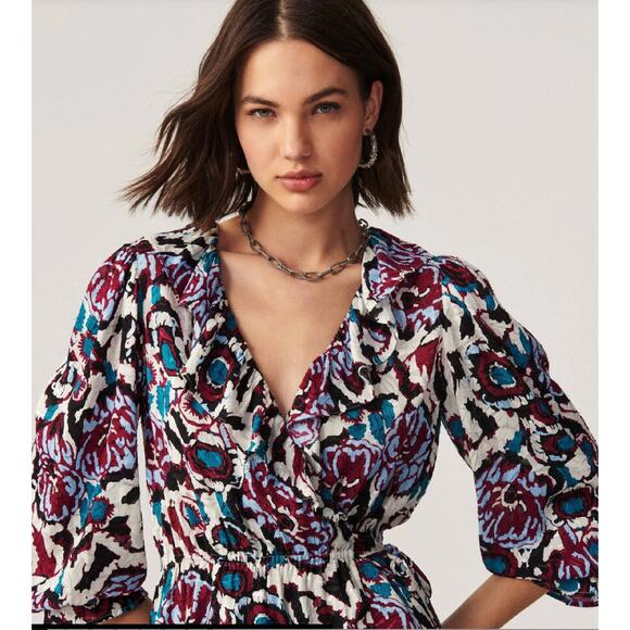 BA&SH NWT Evereve Gato Abstract Side Tie V-Neck Blouse // M - Picture 1 of 15